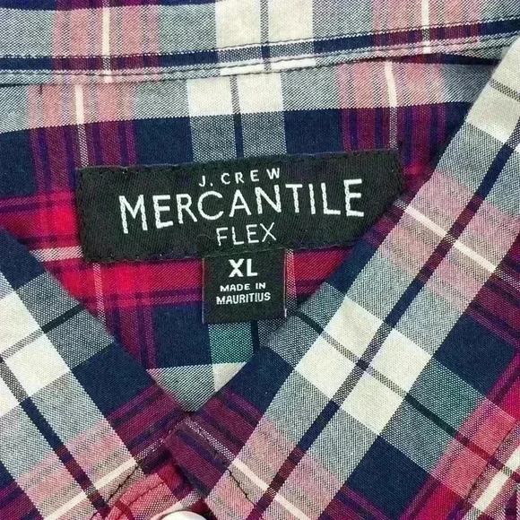 J Crew Mercantile Men's Flex XL Button Down Shirt Plaid Red Blue Cream White - Picture 7 of 10